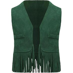 Toddler Baby Halloween Cowboy Cowgirl Dress Up Open Front Suede Vest Tassels Fringe Waistcoat Tops