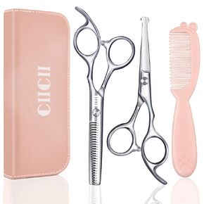 CIICII Kids Hair Cutting Scissors Shears Kit, Safety Round Tip Hairdressing Scissors Set (Hair Trimming Grooming Thinning Shears) for Baby Toddler Children, Hairdresser Home Salon Barber Haircut Kit