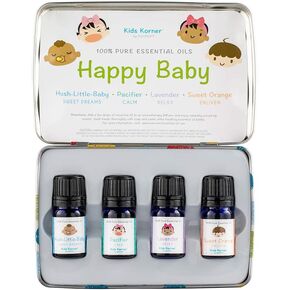 SpaRoom Happy Baby Essential Oil Gift Tin Set of 4, Lavender, Sweet Orange, Hush Little Baby and Pacifier Blend