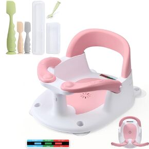 Bath Support with Temperature Alert for Babies 6 Months and Older Sitting In The Bath(Pink)+1 Large 2 Mini Butt Paste Spatula with 2 Travel Case
