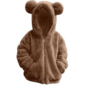 Kids Girl's Zip Up Fuzzy Fleece Jacket Cute Teddy Coat Ultra Soft Bear Ears Hoodie Sweatshirt Toddler Winter Coat