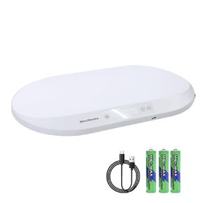 MaxWorks 51075 Baby & Pet Scale – 88 lbs Capacity, Type-C Rechargeable or AAA Battery, Large Platform, Unit Conversion, Lock & Tare, White (g/kg/lb/oz)
