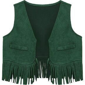 Baby Girls Faux Suede Tassel Vest Western Cowgirls Fringe Waistcoat Hippie Cardigan Jacket