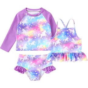 YOUNGER TREE Toddler Baby Girl Rashguard Sets Long Sleeve Swimsuit Vest Bikini Swim Suits 3-Pieces Bathing Suits