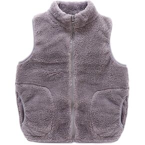 Boys Girls Sherpa Fleece Vest Full Zip Collar Sleeveless Jacket Kids Lightweight Windproof Coat Winter Waistcoat Gilet