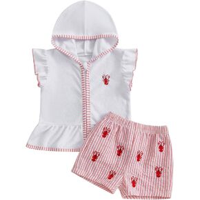 Girls Boys Terry Cloth Swim Cover Up Zip Up Hooded Coverup Tops and Shorts Set Kids Pool Beach Bathing Suit Cover-Up