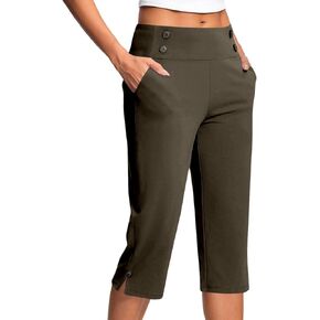 Work Pants for Women Office Summer High Waisted Stretchy Capris Dressy Casual Golf Capri Pants Pull On Slacks Pockets