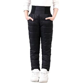 Kids Puffer Pants Boys Girls 𝐖aterproof Ski Snow Pants High Waist Elastic Thick Insulated Pants Outdoor