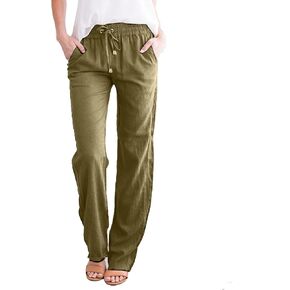 Cotton Pants for Women Loose Fit with Pockets Summer Drawstring Waist Wide Leg Palazzo Pant Womens Boho Pants