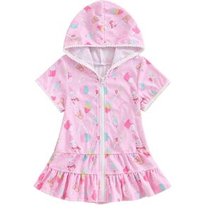 Toddler Baby Swim Cover Up Ruffle Bathing Suit Wraps Boy Girl Hooded Zip-up Cover Ups Terry Summer Beach Swimwear
