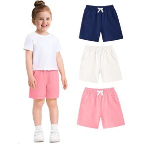 Witwot 3 Pack Baby Girls Shorts Cotton Toddler Shorts Infant Pants with Pockets Summer Clothes Size 18M-5T