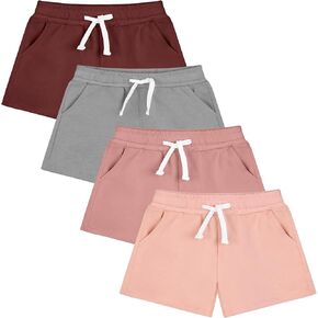 Resinta 4 Pack Baby and Toddler Girls' Cotton Shorts Knit Shorts Solid Bike Short with Pocket and Drawstring