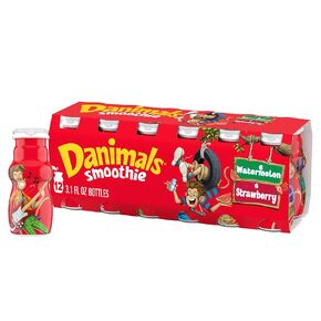Danimals Smoothie Strawberry Explosion and Wild Watermelon Dairy Drink Multi-Pack, Easy Snacks for Kids, 12 Ct, 3.1 OZ Smoothie Bottles