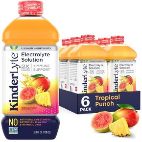 محلول kinderlyte electrolete ، ترطيب أسرع 2x مقابل الماء وحده ، لا توجد محليات أو نكهات اصطناعية ، لا أصباغ اصطناعية ، لكمة استوائية ، للأطفال والبالغين ، 33.8 أوقية (حزمة 6)