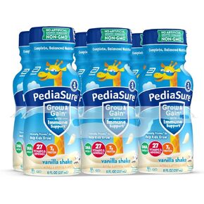 PediaSure Grow & Gain with Immune Support, 27 Minerals & Vitamins for Kids, 7g Protein, Non-GMO, Gluten-Free, Vanilla, 8-fl-oz Bottle, Pack of 6