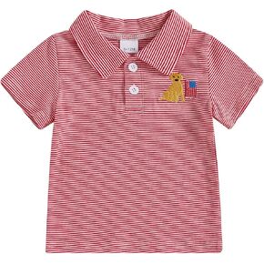 Toddler Baby Boy Polo Shirt Short Sleeve Lapel Half Button Up Truck Embrpoidery Stripe T-Shirt Tops Summer Clothes