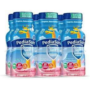 PediaSure Grow & Gain with Immune Support, 27 Minerals & Vitamins for Kids, 7g Protein, Non-GMO, Gluten-Free, Strawberry, 8-fl-oz Bottle, Pack of 6