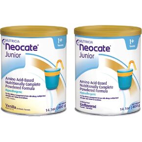 Nutricia neock junior baby formula-hypoallergenic ، خالية من الألبان ، القائمة على الأحماض الأمينية-غير المقلدة بدون prebiotics والفانيليا مع prebiotics-صيغة مسحوق لمدة 1+ سنوات-حزمة (حزمة 2)