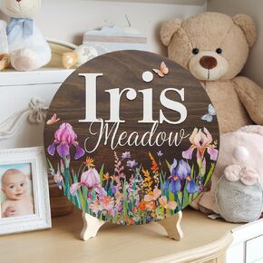 Iris Theme Personalized Wooden Name Sign – Baby Girl Nursery Wall Decor – Custom Door Plate – Newborn Gift – Mother’s Day Present