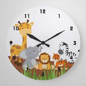 Cute Jungle Baby Animal Wall Clock Funny Nursery Wood Clock 10 Silent Non-Ticking Quartz Battery Operated Clock for Living Room Kitchen Bedroom Farmhouse Home Decor Birthday Wedding Gift