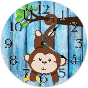 10.5" Cute Playful Baby Monkey Clock - Nursery Clock - Large 10.5" Wall Clock - Home Decor Clock