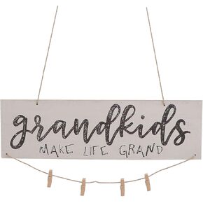 Creative Mini Wooden Wall Board with Memo Clips for Photos and Notes Decorative Photo Holder for Grandkids Memories White Finish for Home Office Decor