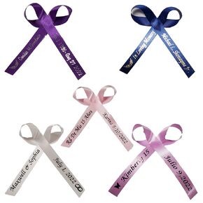 Personalized Ribbons for Bridal Shower Wedding Party Favors or Baby Showers - Custom Made Cut Ribbon Name 50 100 Optional Assembled Bows Safety Pins