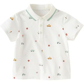DAVE&BELLA Baby Boys Short Sleeve Polo Shirts Toddler Kids Pique Polo Uniform Shirt Embroidery Lapel Button Down Tee Shirts