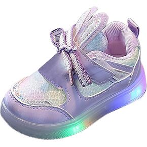 Toddler Infant Girls Cute Rabbit Ear Light Up Shoes Luminous Glowing Flat Bottom Breathable Outdoor Casual Trainer