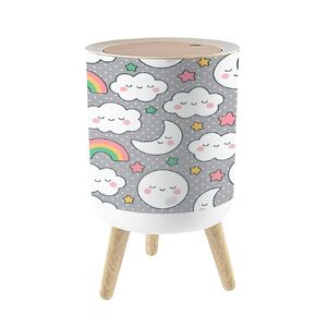 Small Trash Can with Lid Moons Clouds Rainbows Stars Cute Seamless Cartoon Nursery for Kid 1.8 Gallon/7L Garbage Can Waste Bin with Press Top Lid Legs Waste Basket for Bathroom Kitchen Bedroom