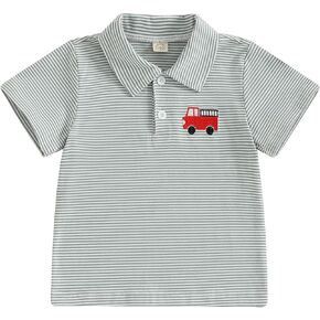 Little Kids Boy Lapel Collar Striped Print Polo Shirt Short Sleeve Embroidery Car T-Shirt Tops Summer Clothes