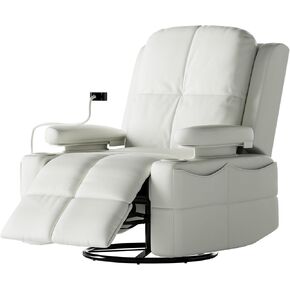 Rocking Chair Nursery with Adjustable Armrests, Electric Glider Recliner Nursing Chair for Breastfeeding, Power Swivel Recliner Chairs with USB Port and Storage, FSC Certified (Vanilla)