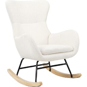 PrimeZone Comfy Rocking Chair for Nursery - Glider Chair with High Backrest, Armrests & Upholstered Pad, Bedroom Nursery Rocker Chair for Baby & Kids, Ivory White