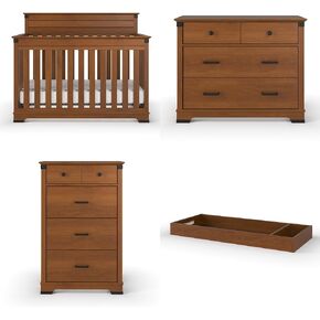 Child Craft Redmond 4-Piece Nursery Set, Includes 4-in-1 Convertible Crib, Dresser, Changing Topper, and Chest (Coach Cherry)