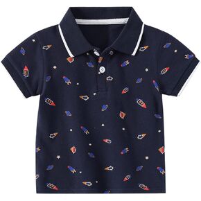 Toddler Boys Girls Polo Shirt Dinosaur Print Short Sleeve Lapel Button Down Cotton Tops Kids Comfort Summer Clothes