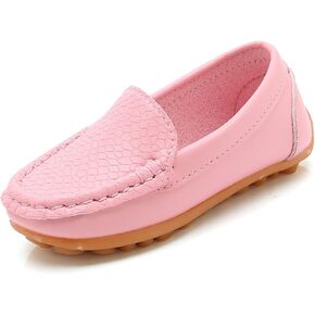 Kids Leather Loafers Slip-On Texture Flats Girls Boys Boat Shoes Toddler Soft Sole Moccasins School Tennis Shoes