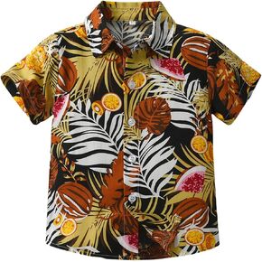 Boys Hawaiian Style Polo Shirt Toddler Maple Beach Outfit Prints Summer Vacation Tops with Pocket Athletic Soft