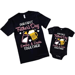 NAZENTI Personalized Our First Fathers Day Matching Shirts Dad and Baby, 1st Fathers Day 2025 Gifts for New Dad