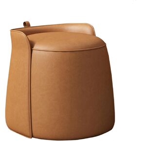 Modern Dresser Makeup Ottoman Stool, Leather Dresser Chair, Round Footstool, Extra Seating for Living Room/Bedroom/Entryway (Orange,Fixed Base)