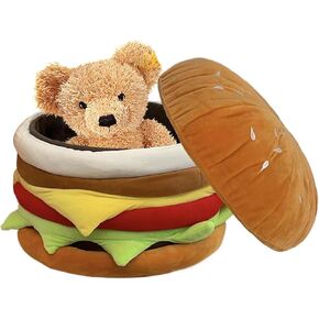Small Storage Ottoman Hamburger Shaped Seat Cushion for Bedroom Entryway,Upholstered Foot Rest Stool Entrance Shoe Changing Stool,Home Decor