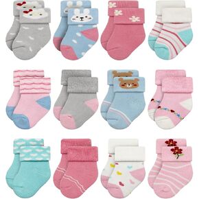 RATIVE Newborn Baby Socks 0-6,6-12 Months Terry Turn Cuff Socks for Boys Girls