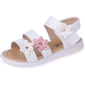 Toddler Little Girl's Open Toe Strap Flowers Sandals Summer Beach Shoes Non-Slip Rubber Soft Sole Princess Flats