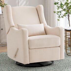 Harkawon Wingback Glider Rocker Recliner,Swivel Rocker Recliner Chair, Rocking Chair Nursery, Fabric Chair with Lumber Support, High Back, Deep Seat, for Living Room, Bedroom, Beige