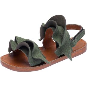 Kids Girls Ruffle Sandals Anti-Slip Open Toe Breathable Summer Outdoor Beach Plat Shoes Slip On Slides for Toddler