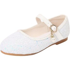 Girls Dress Shoes Flower Girl Mary Jane Closed Toe Ballet Flats Glitter Princess Shoes for Kids Wedding Prom Party