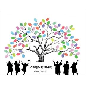 Graduation Fingerprint Tree, Grad Party, Class of 2025 Guest Book Party Ideas, Use your fingers to print your signature on a custom painting, hung as a graduation commemoration (Color 1)