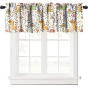 Cute Woodland Animals Valance, Autumn Forest Cartoon Fox Bear Kids Boys Girls Rod Pocket Blackout Window Treatment Curtain for Bedroom Living Room Nursery, 54x18inch