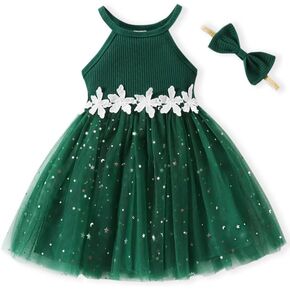 Baby Girl Tulle Dress with Bow & Daisy Belt-7 Colors for 3 Months-3 Years Soft Princess Party Outfit