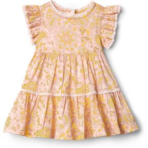 Amazon Essentials x Sofia Grainge Toddlers and Baby Girls' Woven Ruffle Sleeve Dress