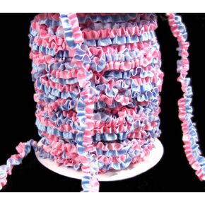 5 Yards Baby Pink Blue Double Ruffle Stretchy Krinkle Crinkle Ribbon 3/8''W